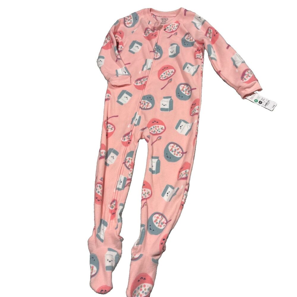 Carters Toddler Girl 1-Piece Cozy Fleece Zip-Up Footie Pajama Pink 4T Breakfast